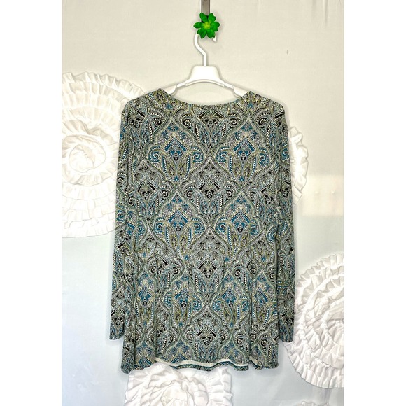 J Jill Wearever Collection Blue Black Paisely Jersey Long Sleeve Top Size 2X - Picture 7 of 13